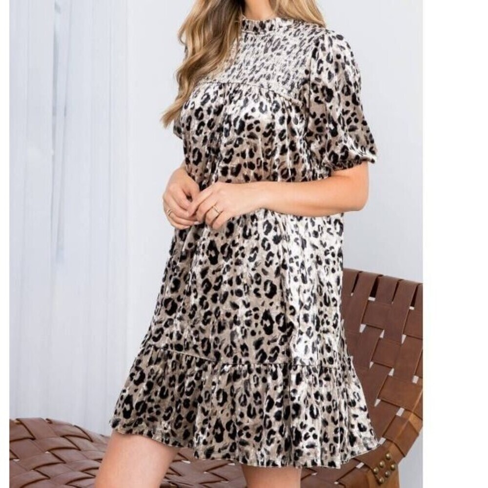 THML Martina Leopard Print Velvet Tiered Mini Dress Size S (4/6)